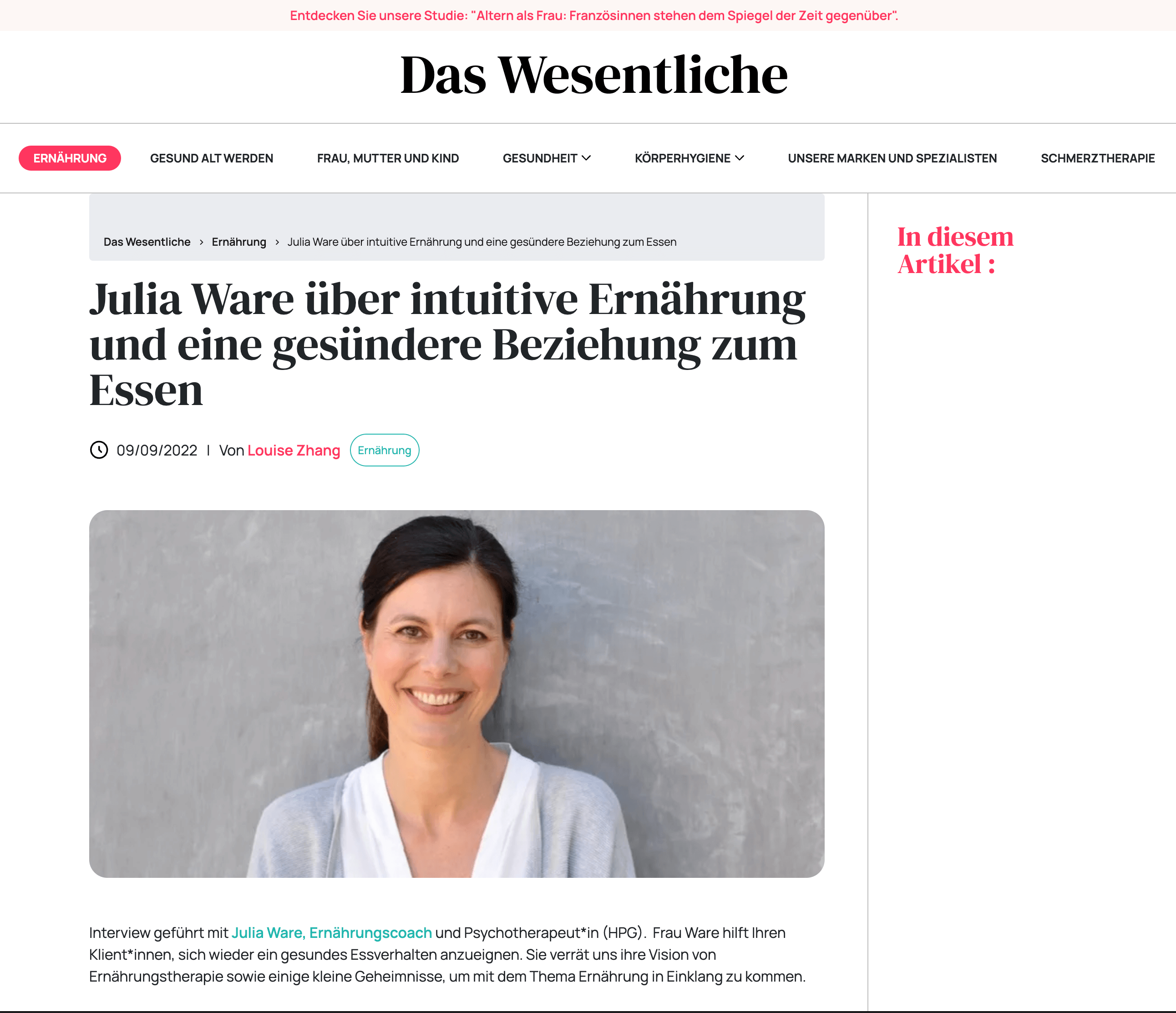 Julia Ware Ernaehrungsbersatung intuitives Essen Interview Das Wesentliche